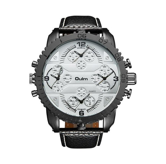 OULM Four Time Zone Casual PU Leather Wristwatch - TIMEDIUM